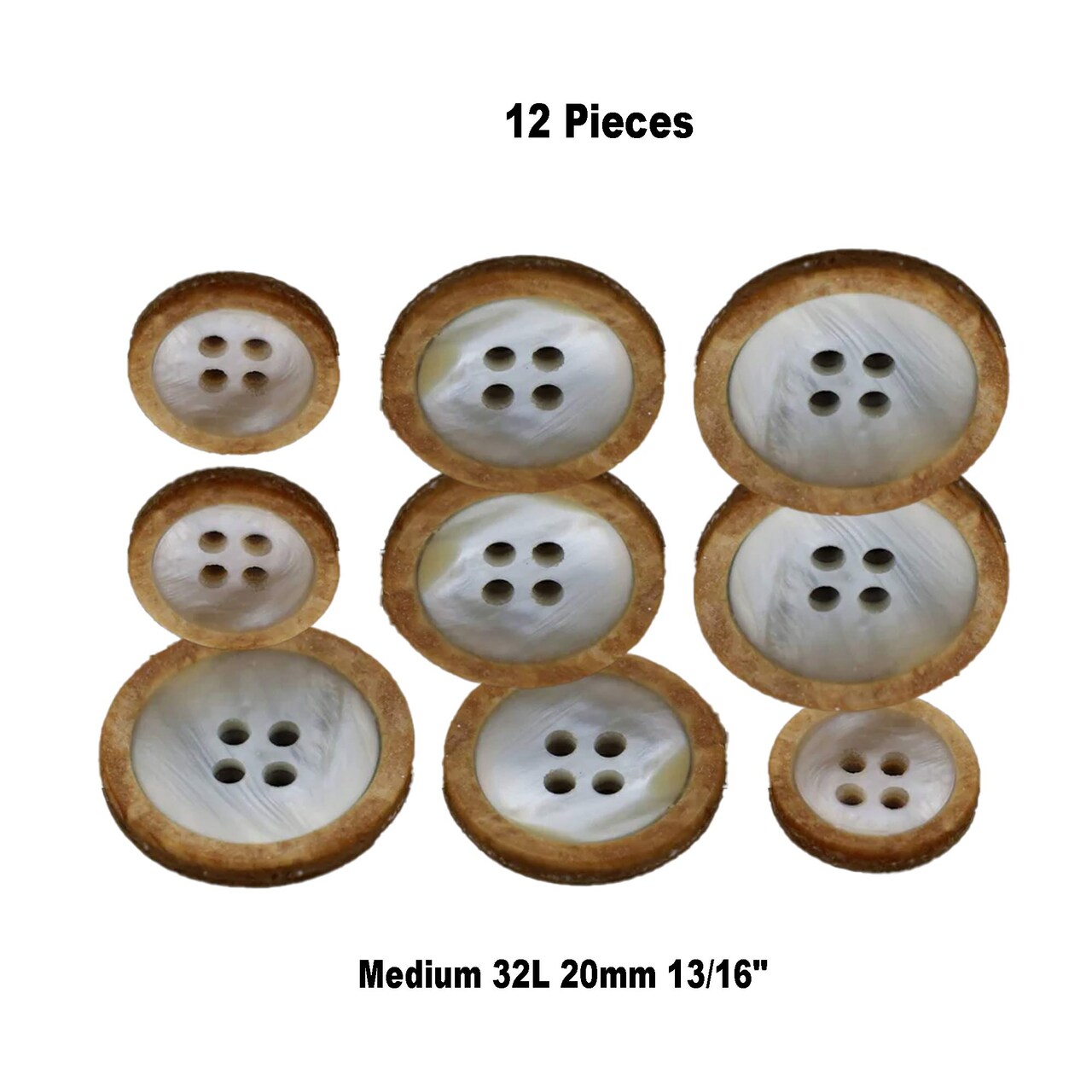 12 Pieces 20mm Faux Shell Buttons with Wood Edge 4-Hole Wood Sewing Buttons for Crafts & Clothing